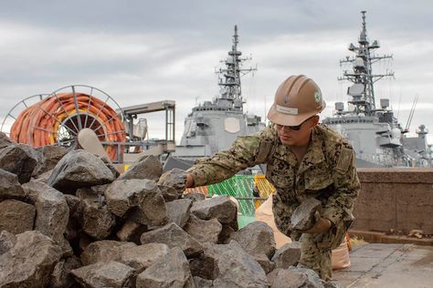 Sasebo Japan, Us Navy Seabees, Navy Seabees, Military Lifestyle, Construction Repair, Us Navy Seals, Building Foundation, Steel Worker, Masonry Work