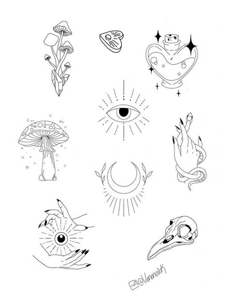 Crystal Tattoo Design Drawings, Crystal Tattoos For Women, Girly Halloween Tattoos, Flashes Tattoo, Tim Burton Tattoo, Flash Tats, Small Girly Tattoos, Flash Sheets, Rock Tattoo