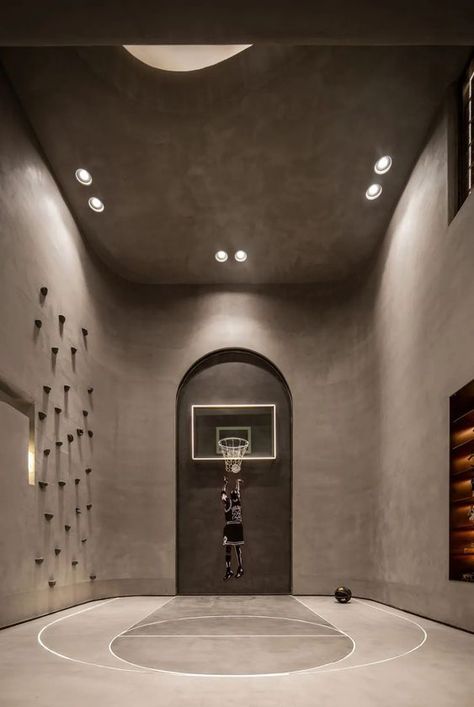 // b a s k e t b a l l c o u r t Indoor Basketball Court, Gym Room At Home, Indoor Basketball, Gym Interior, Home Gym Design, Gym Room, Gym Decor, Dream House Rooms, Gym Design