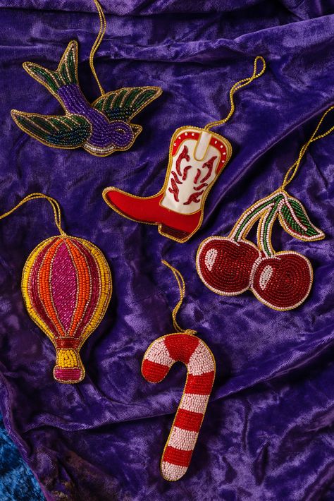 Christmas! – Ian Snow Ltd Red And Gold Christmas Ornaments, Bead Embroidery Christmas Ornament, Christmas Beaded Embroidery, Candy Decorations For Christmas, Bead Embroidery Ornament, Embroidery Christmas Decorations, Beaded Embroidery Christmas, Beaded Tree Ornaments, Colourful Christmas Decorations