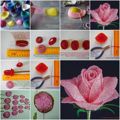 How to Make French Beaded Rose step by step DIY tutorial instructions, How to, how to do, diy instructions, crafts, do it yourself, diy website, art project ideas Beaded Rose, Bead Flowers, Beaded Flowers Patterns, Seed Bead Flowers, French Beaded Flowers, Diy Roses, Diy And Crafts Sewing, Fabric Flowers Diy, Beaded Crafts