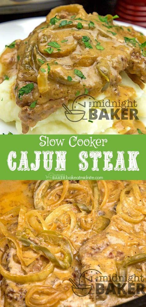 Crock Pot Cajun, Slow Cooker Dump, Slow Cooker Cajun, Cajun Steak, Smothered Steak, Comfort Food Meals, Crockpot Cube Steak, Family Dinner Recipe, Round Steak Recipes