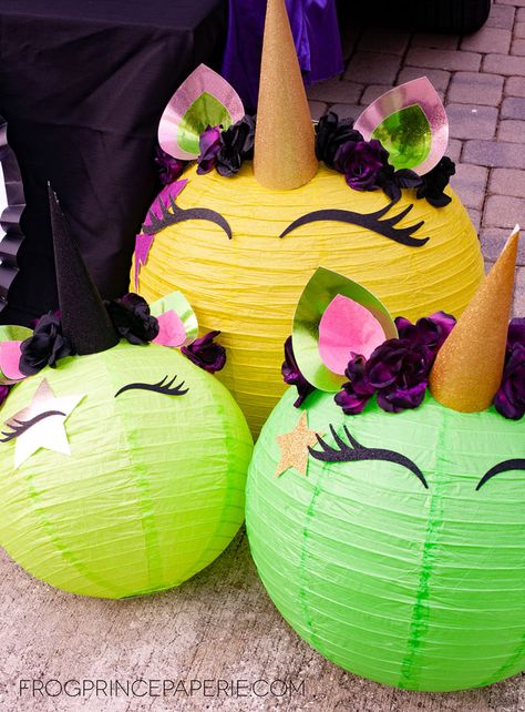 Halloween Unicorn Lantern DIY - part of our bad unicorn trunk or treat ideas! #halloween #trunkortreat #diyhalloween Unicorn Lantern, Trunk Or Treat Ideas, Lantern Diy, Halloween Unicorn, Unicorn Pumpkin, Unicorn Halloween, Diy Lanterns, Frog Prince, Treat Ideas