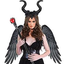 Black Fallen Angel, Fallen Angel Wings, Evil Queen Costume, Horns Headband, Great Halloween Costumes, Devil Horns, Horn Headband, Angel Costume, Dragon Claw