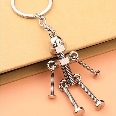 nuts and bolts robot keychain Jewelry From Nuts And Bolts, Things To Make Out Of Nuts And Bolts, Nuts And Bolts Crafts Metal Art, Nuts And Bolts Keychain Diy Crafts, Bolt And Nut Art, Nut And Bolt Keychain, Nuts And Bolts Keychain, Nuts And Bolts Crafts, Nut And Bolt Art