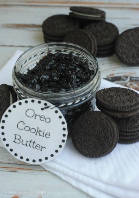 Oreo Cookie Butter | This Mama Loves | Free Printable Tags Oreo Cookie Butter, Butter Homemade, Travel Entertainment, Oreo Recipes, Free Printable Tags, Cookie Butter, Chocolate Heaven, Oreo Cookie, Free Labels