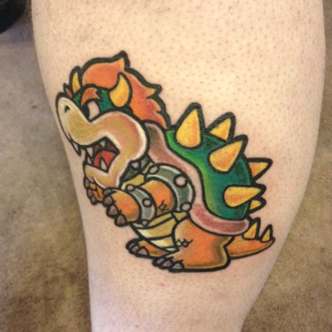 Bowser tattoo! Bowser Tattoo Ideas, Carrie Tattoo, Bowser Tattoo, Super Mario Tattoo, Geek Tattoos, Mario Tattoo, Shell Tattoos, Pisces Tattoos, Geek Tattoo