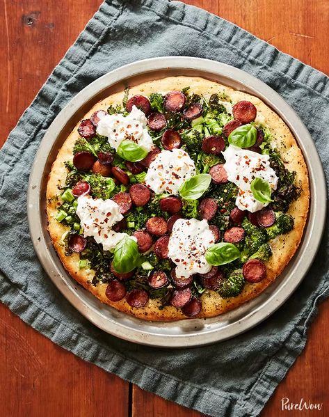 Spicy Sausage Pizza with Burrata - PureWow Pizza With Burrata, Birthday Dinner Ideas, Rainy Day Recipes, Burrata Recipe, Pizza Lasagna, Sausage Pizza, Pizza Recipes Easy, Cooking Easy, Veggie Pizza