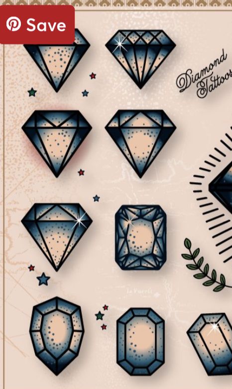 Tiny Gem Tattoo, Jewel Tattoo Stencil, Trinket Tattoo Ideas, Traditional Gem Tattoo, American Old School Tattoo Black, Gem Stone Tattoo, Gem Tattoo Design, Diamond Tattoo Men, Diamante Tattoo