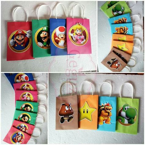 Bag súper mario bros souvenir favors Super Mario Favor Bags, Super Mario Gift Bags Diy, Super Mario Bros Candy Bags, Party Favors Mario Bros, Mario Loot Bag Ideas, Mario Candy Bags, Super Mario Bros Party Favor Ideas, Super Mario Goodie Bag Ideas, Super Mario Gift Bags