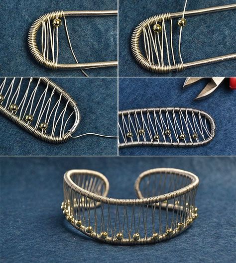 Diy Bangle Bracelets, Wire Jewelry Rings, Wire Jewelery, Wire Wrapped Jewelry Diy, Wire Jewelry Making, Wire Wrapped Jewelry Tutorials, Wire Wrapped Bangles, Bijoux Fil Aluminium, Wire Jewelry Tutorial