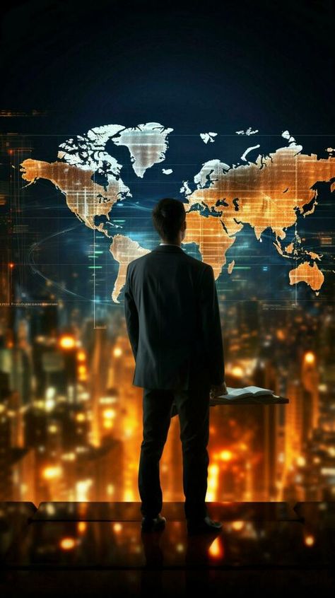 Analytical businessman interprets data finance report, tracks global growth on world map Vertical Mobile Wallpaper AI Generated Business Man Wallpaper, Finance Report, Object Photography, Man Wallpaper, Large Photos, Mobile Wallpaper, Business Man, Wallpaper Backgrounds, World Map