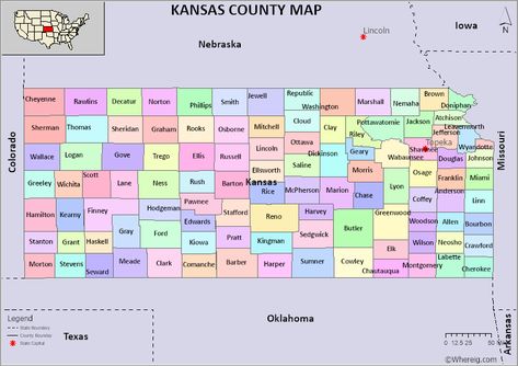 Kansas County Map FREE! Check the list of 105 Counties in Kansas and their County Seats in alphabetical order by populations, areas, date of formation and more at Whereig.com. Kansas Map, State Of Kansas, Butler County, County Map, Alphabetical Order, Usa Map, Famous Places, Genealogy, Nebraska