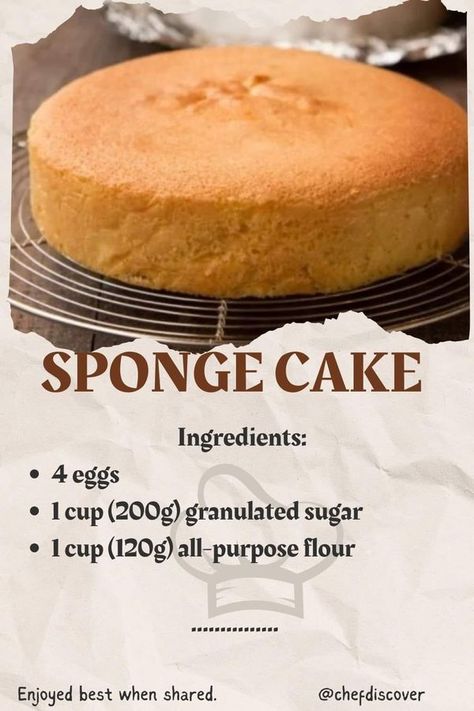 Marion Grasby, Egg Cake, Sponge Cake Recipes, 3 Ingredient, Sponge Cake, Cake Ingredients, Food Recipe, Granulated Sugar, 3 Ingredients