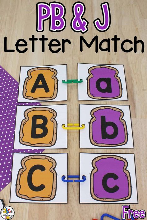 Peanut Butter And Jelly Preschool Activities, Peanut Activities For Preschool, Letter Matching Activities Preschool, Alphabet Matching Activities, Food Literacy Activities, Letter Review Games, Food Theme Preschool Activities, Food Activities Preschool, Preschool Nutrition