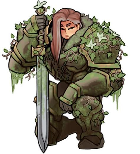 Nature Paladin Dnd, Oath Of The Ancients Paladin Female, Overgrown Character Design, D D Character, Plant Armor, Nature Paladin, D&d Paladin, Overgrown Drawing, Druid Drawing