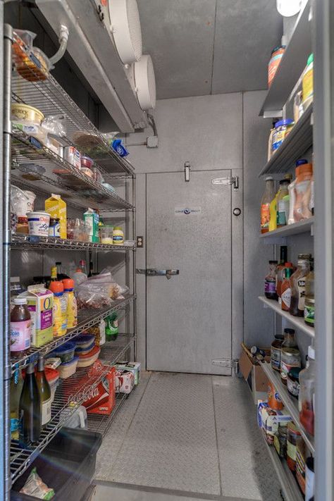 Walk in Refrigerator Walk In Fridge Home, Walk In Refrigerator Home, Walk In Fridge, Expanding Kitchen, Refrigerator Room, Freezer Room, Rustic Farmhouse Kitchen Cabinets, Walk In Freezer, Small Dining Room Table