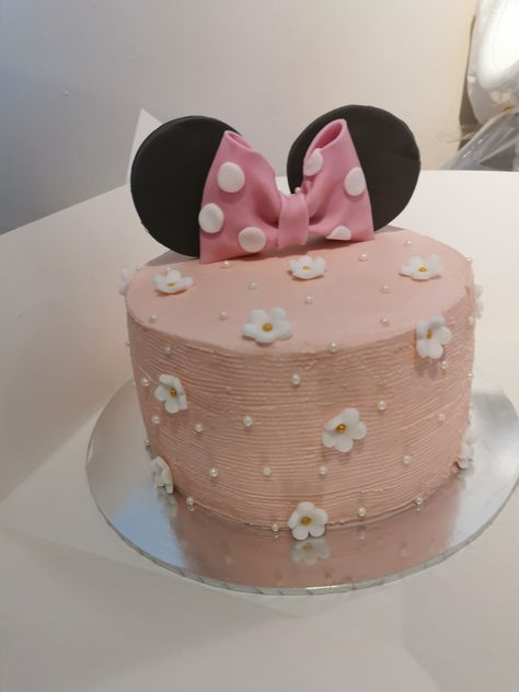 Light Pink Minnie Mouse Cake, Vintage Minnie Mouse Cake, Boho Minnie Mouse Cake, Simple Minnie Mouse Cake, Pink Minnie Mouse Cake, Pink Minnie Mouse Birthday Party, Iced Flowers, Minnie Mouse Smash Cake, Mini Mouse Birthday Cake