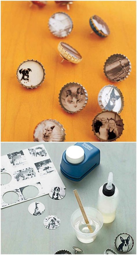 Mini Bottle Cap Picture Frames Diy Photo Projects, Bottle Cap Projects, Bottle Cap Magnets, Bottle Cap Art, Folding Origami, Martha Stewart Crafts, Memory Crafts, Bottle Cap Crafts, Deco Originale