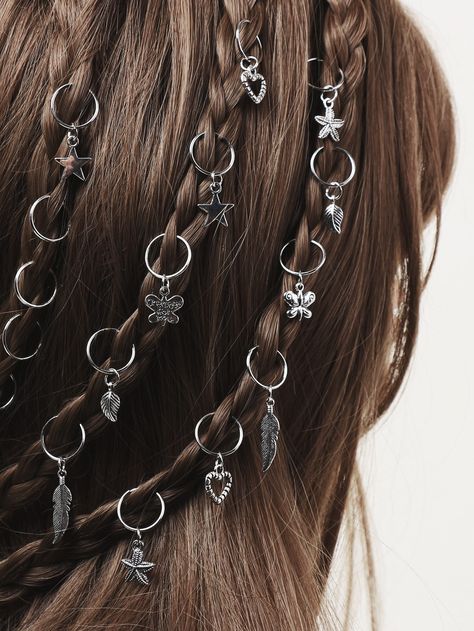 Silver Casual   Zinc Alloy  Hair Ring Embellished   Women Accessories Hair Charms, Peinados Fáciles Para Cabello Corto, Hair Stylies, Neue Outfits, Hair Rings, Hair Strand, Aesthetic Hair, Hair Dos, Pretty Hairstyles