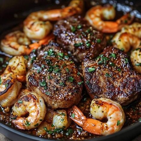 Chef skinny taste Recipes | Cajun Surf and Turf 🍤🥩😋❤️ | Facebook Cajun Surf And Turf, Surf And Turf Recipes, Surf N Turf Recipes, Surf Turf, Surf And Turf, Large Shrimp, Skinny Taste Recipes, Ribeye Steak, Cajun Recipes