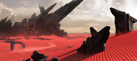 ArtStation - Desert Fortress, Greg Semkow Alien Landscape, Desert Environment, Red Sand, Alien Planet, Desert Art, Alien Worlds, Fantasy City, Fantasy Setting, Fantasy Places