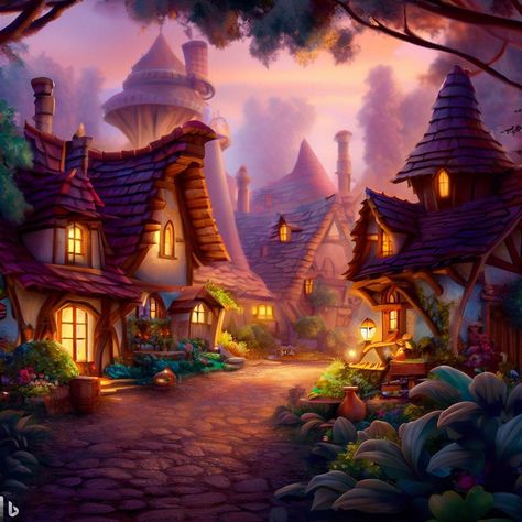 Fairy Village Aesthetic, Fantasy Village Art, Fantasy Structures, Fairy City, Village Environment, Fairy Town, Saloon Bar, Village Drawing, Fantasy Cities