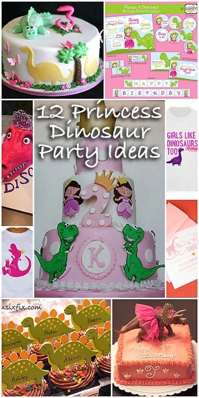 Princess Dinosaur Birthday Party: For little girls who love princesses AND dinosaurs Princess Dinosaur, Princess Themed Birthday Party, Girl Dinosaur Party, Themed Party Ideas, Girl Dinosaur Birthday, Bday Party Kids, Princess Theme Birthday Party, Dinosaur Theme Party, Dino Birthday