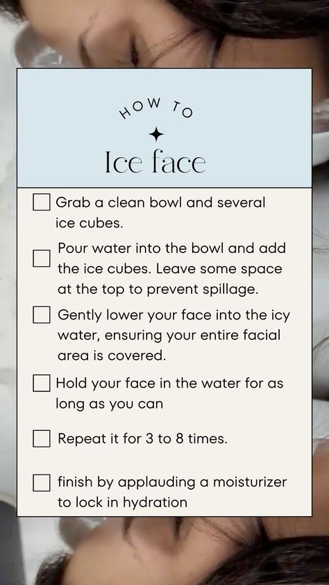 How to ice face Face In Ice Bowl, Ice Facial Routine, Ice Plunge For Face, Ice Water Face Dip, How To Depuff Your Face In The Morning, Ice Water For Face Benefits, How To Ice Face, Ice Bowl For Face, How To Depuff Your Face