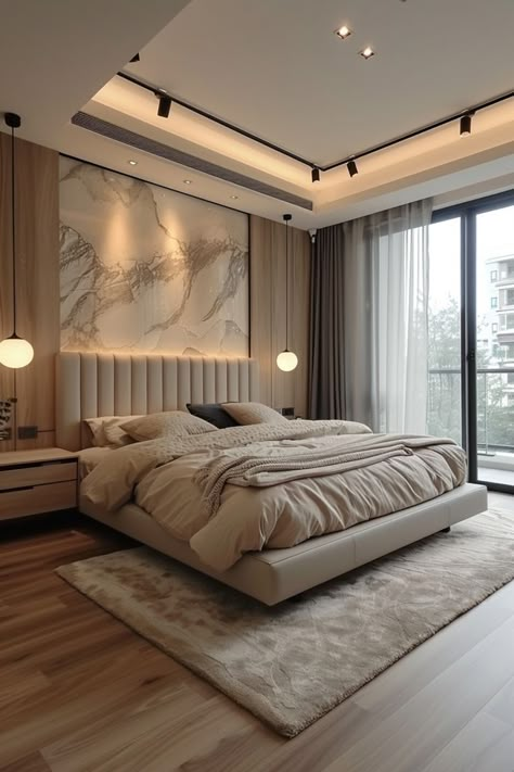 Explore the timeless elegance of beige bedroom decor. Soft beige walls can create a cozy and tranquil atmosphere in your bedroom, perfect for relaxation. Master’s Bedroom Ideas, Beige Coloured Bedroom, Bedroom Inspired Aesthetic, Pop Classic Design, Modern Bedroom Design Beige, Room Beige Bedrooms, Minimalist Bedroom Headboard, Master Bedrooms Decor Modern 2024, Very Modern Bedroom