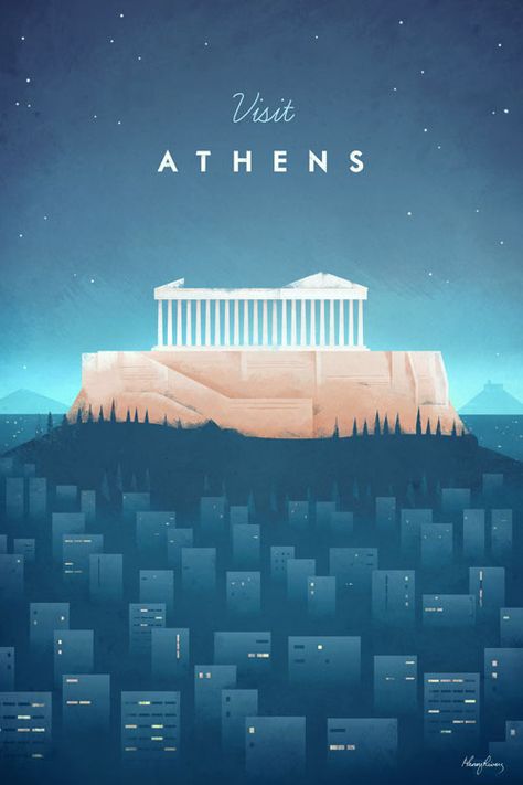 Vintage-style Athens Vintage Travel Poster by Henry Rivers Athens Travel, Postal Vintage, Minimalist Travel, Travel Illustration, Antique Lamps, Acropolis, Poster Vintage, Vintage Travel Posters, Travel Poster