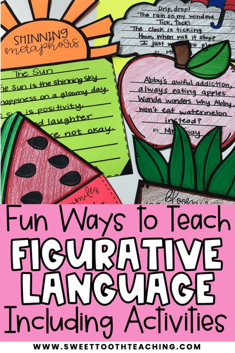 Teaching figurative language to 3rd grade students? Check out these fun figurative language activities that will help your students with identifying types of figurative language. Included are activities such as creating figurative language poems, engaging gallery walks, and more! Simile Activities, Figurative Language Activities, Figurative Language Anchor Chart, Figurative Language Lessons, Grammar Interactive Notebook, Reward Ideas, Figurative Language Activity, Teaching Figurative Language, Similes And Metaphors