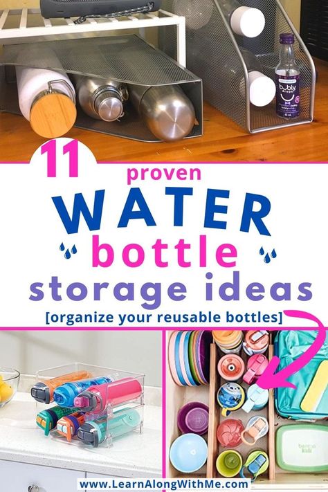 Water bottles falling out of your cabinets? These water bottle storage ideas will help.

There are 11 ideas to help you organize your reusable bottles like water bottles and travel mugs.

There are countertop organizing options, cabinet organizers, drawer organizers, and more.

Plus, a few clever ways to repurpose other organizers and use them for water bottles.

#waterbottlestorageideas  #waterbottleorganization #travelmugstorageideas  #waterbottlestorage  #travelmugstorage Water Bottle Storage Shelf, Water Bottle Cabinet Storage, Water Bottle Storage Hack, Water Bottles Storage Ideas, Travel Mug Storage Ideas, Travel Cup Storage Ideas, How To Organize Water Bottles In Pantry, Organizing Water Bottles In Cabinet, Ways To Store Water Bottles