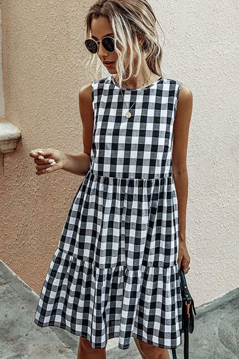 Best Sundresses on Amazon | 2020 Ruffled Midi Dress, Women Summer Casual, Princess Sleeves, Dress Cake, Midi Ruffle Dress, Styl Boho, Chic Fashion, Midi Dress Sleeveless, Plaid Print