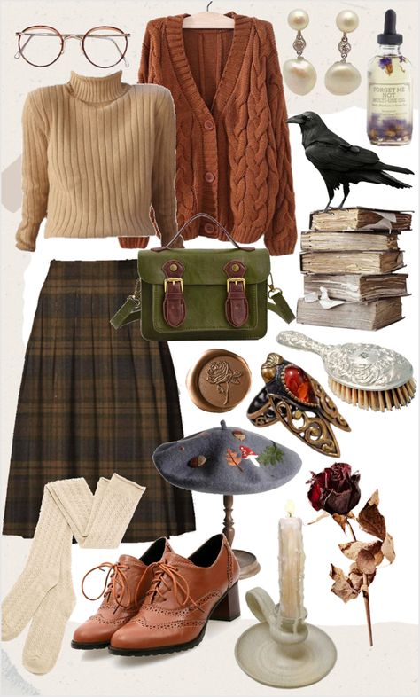 Autumn Clothes Inspiration, Cottagecore X Dark Academia Outfits, Academia Going Out Outfit, Professional Dark Academia, Fall Acedamia Outfits, Cottage Core Academia Outfits, Refined Academia, Cottage Core Professional Outfits, Old Lady Aesthetic Outfits