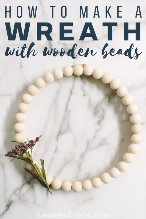 How to Make a Wreath with Wooden Beads | DIY Wood Bead Wreath Diy Wood Bead Wreath, Wooden Bead Wreath, Wooden Beads Diy, Wood Bead Wreath, Large Embroidery Hoop, Bead Wreath, Book Page Wreath, Make A Wreath, Ball Wreath