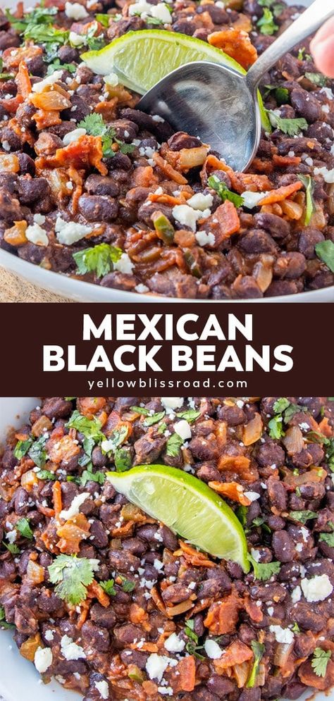 Easy Mexican Black Beans, Mexican Main Dishes, Mexican Favorites, Mexican Black Beans, Mexican Side Dishes, Homemade Flour Tortillas, Black Bean Recipes, Vegetarian Tacos, Homemade Guacamole