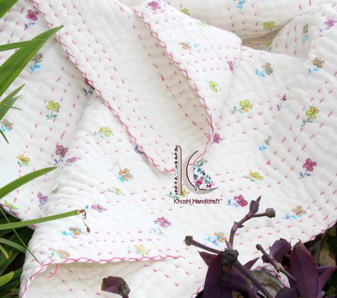 Indian Kantha Quilt, Hand Block Printed Baby Quilt, 100% Cotton Kantha Blanket, Handmade Throw, Toddler Blanket, CKQ#058 Kantha Baby Quilt, Kantha Cushions, Handmade Baby Blankets, Cotton Voile Fabric, Handmade Bed, Cotton Baby Blankets, Blanket Handmade, Handmade Throws, Quilt Baby