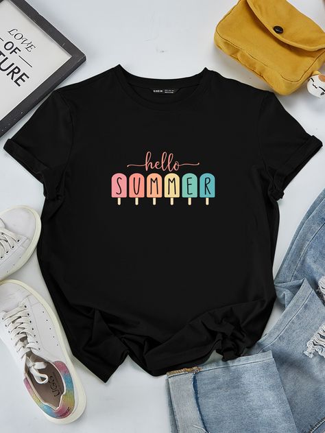 Women Shirt Designs, Printed Tee Women, T-shirt Print Design, Trendy Shirt Designs, Shirt Print Design, Printed Joggers, Ladies Tee Shirts, Trendy Shirts, Women T Shirts