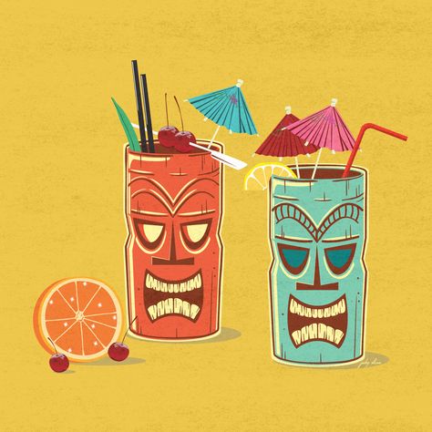 RETRO TIKI Tiki Drink Illustration, Tiki Artwork, Tiki Pool, Tiki Drink, Diy Painting Ideas, Moana Movie, Tiki Man, Menu Art, Bar Artwork