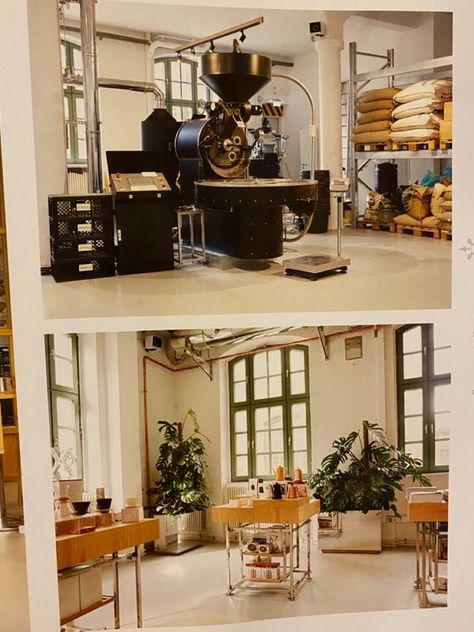 Coffee Roastery Design Interiors, Roastery Design, Coffeeshop Ideas, Coffee Roasting Room, Industrial Coffee Shop, Coffee Roastery, Industrial Coffee, Coffee Store, Coffee Roaster