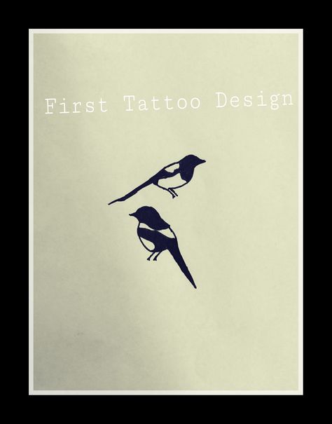 My First Tattoo Design, Magpies Simple Magpie Tattoo, Two Magpies Tattoo, Fiona Tattoo, Magpies Tattoo, Bird Tattoo Behind Ear, Tattoo Magpie, Meadow Tattoo, Magpie Drawing, Typewriter Tattoo