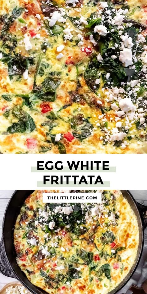 Egg whites and a few veggies are all you need for the delectably light and fluffy egg white frittata. Bonus: it's perfect for meal prep! Show off your cooking skills and whip up this healthy breakfast! Quiche With Egg Whites, Baked Egg White Frittata, Egg White Quiche Crustless, Spinach Egg White Frittata, Egg White Scramble Recipes, Healthy Egg Frittata, Egg White Bake Casserole, Egg White Quiche Recipes, Keto Egg White Recipes