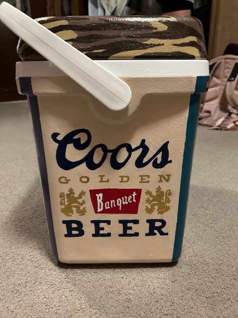 Coors Banquet Frat Cooler, Beer Frat Cooler, Frat Coolers Ideas Formal, Pike Cooler, Frat Coolers Ideas, Nola Formal, Cheap Gift Baskets, Painted Fraternity Coolers, Nola Cooler