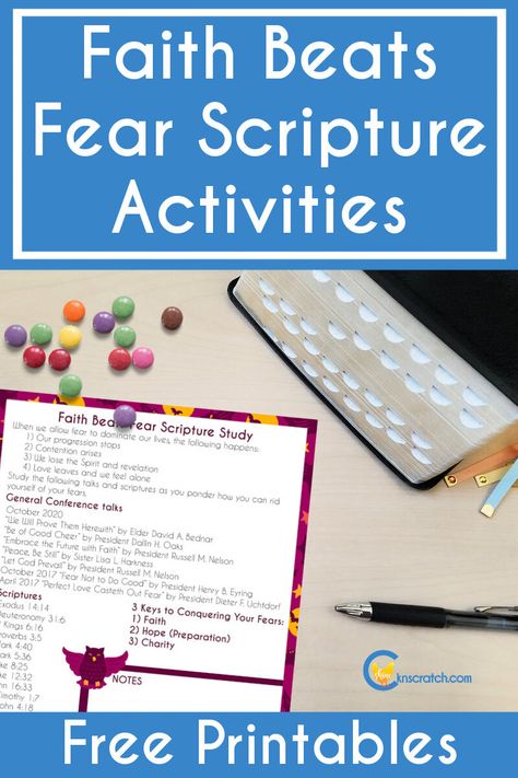 Faith Beats Fear Scripture Study Activities — Chicken Scratch N Sniff Fear Game, Conference Activities, Scripture Study Lds, Study Activities, Lds Lessons, Fhe Lessons, Bible Study Printables, Free Bible Study, Primary Activities