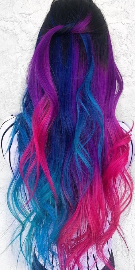 Meduim Length Hair, Trendy Hair Color Ideas, Split Dye, Pink Ombre Hair, Blue Ombre Hair, Hair Length Chart, Multi Colored Hair, Hair Color Crazy, Dyed Hair Inspiration