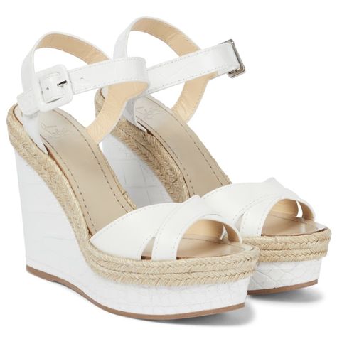 Louboutin Shoes Women, Louboutin Online, White Wedge Sandals, Dr Shoes, Espadrilles Style, Funky Shoes, White Wedges, Beach Getaway, Cute Heels