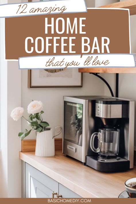 Find 12 modern DIY home coffee bar ideas to try today. Whether you’re working with small spaces or a larger coffee station area, these home design ideas are perfect for any home decor style - from modern to vintage. Get creative with shelves, cabinets, or farmhouse beverage station ideas, and make your own coffee corner by the window, in a nook, or even in a hutch. These ideas work for home kitchens, offices, dorms, or apartments. Perfect for creating a cozy home cafe bar or even a tea corner. Beverage Station Ideas, Home Coffee Bar Ideas, Tea Corner, Hot Chocolate Maker, Make Your Own Coffee, Stovetop Kettle, Cupping At Home, Coffee Bar Ideas, Home Coffee Bar