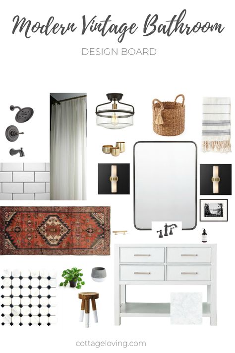 Bathroom Design Board, Bathroom Design Plan, Vintage Bathroom Design, Vintage Bathroom Remodel, Modern Vintage Bathroom, Bathroom Design Plans, Ideas For Bathroom, Tile Remodel, Small Remodel