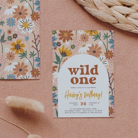 Wild One Retro Boho Wildflower 1St Birthday Party Invitation #zazzle #weddinginvitations #birthdayinvitations #babyshowerinvitations #zazzleinvitations #monogram #businesscards #graduation #homedecor Wildflower 1st Birthday Party, Daisy Arch, Wildflower 1st Birthday, Bohemian Birthday Party, Party Budget, Boho Wildflower, Wild One Birthday, Birthday Party Design, Girl Birthday Party Invitations